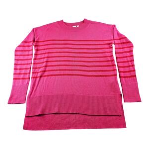 Gap Tunic Sweater Womens S Pink Red Striped Wool Blend Long Sleeve High Low Slit
